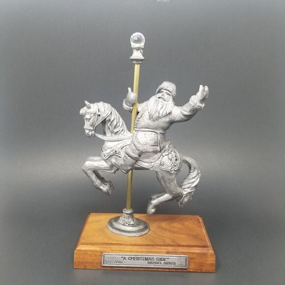 Santa Michael Ricker Pewter Gallery Collection Santa Riding Christmas - Picture 1 of 5